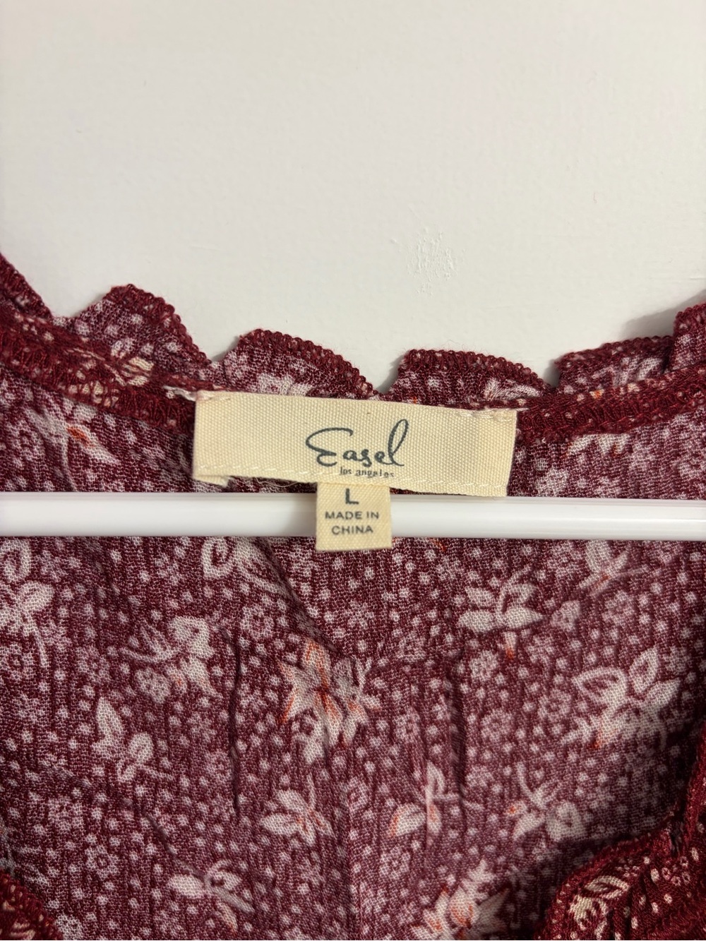 Easel Burgundy Floral Ruffle Neck Tunic - Picture 3 of 4